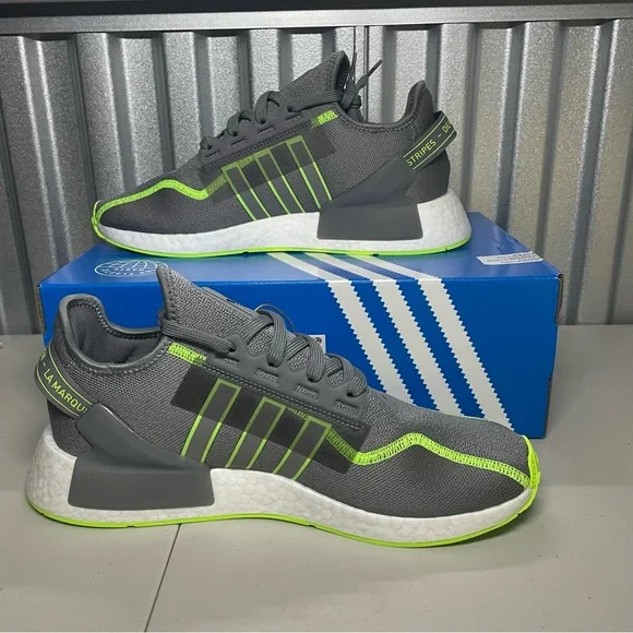 Adidas NMD R1.V2 Grey/Signal Green GY6163 Men's Shoes NEW - Picture 2 of 5